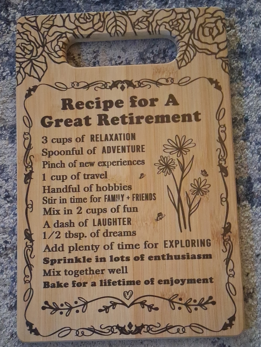Bamboo Retirement Recipe Decorative Cutting Board